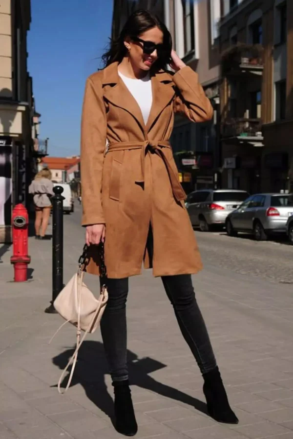 Abrigo de ante sintético con cinturón